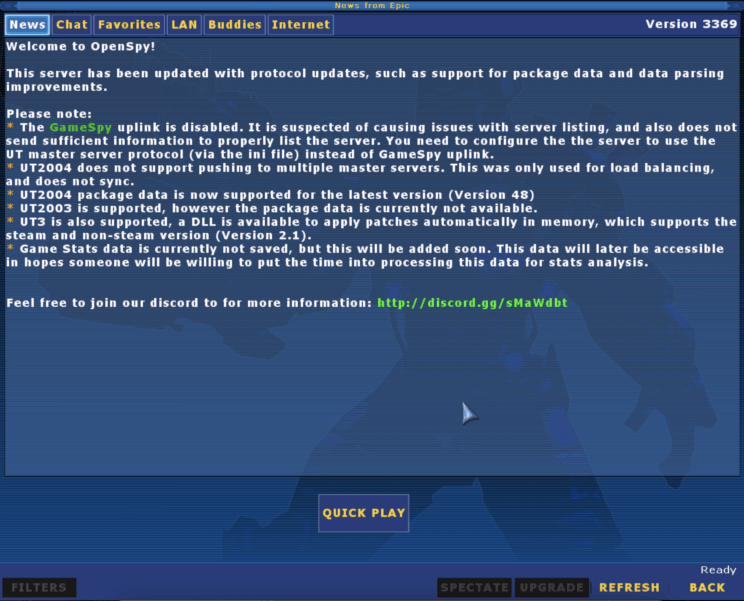 UT2004 Game server browser screen